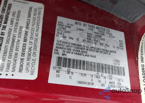 2007 Ford Expedition El Eddie Bauer z USA, uszkodzony, nr VIN 1FMFK18587LA81845